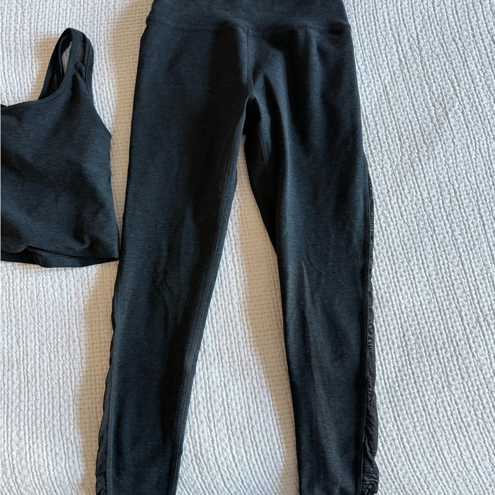 Beyond Yoga Black Leggings + Crop Top with Mesh - Never worn!